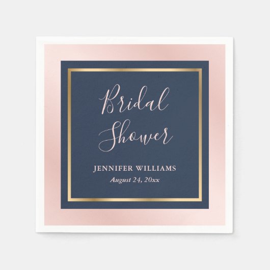 Modernes Navy Blue Blush and Gold Brautparty Serviette (Vorderseite)