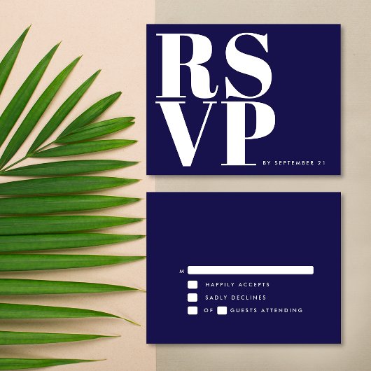 Modernes Navy Blue Bold Minimalistisch Simple Wedd RSVP Karte