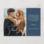Modernes Navy Blue Calligraphy Foto Wedding Postkarte (Vorderseite)