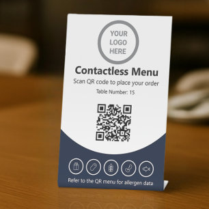 MODERNES Navy Blue Custom Logo Contacless Menu OCR Sockelschild