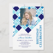 Modernes Navy Blue Digital Frame Foto Geburtstag Einladung (Vorderseite)