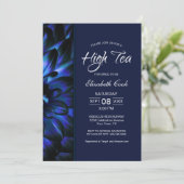 Modernes Navy Blue Floral High Tee Brautparty Einladung (Stehend Vorderseite)