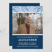 Modernes Navy Blue Foto Mann 89. Geburtstag Einladung (Vorne/Hinten)