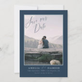 Modernes Navy Blue Foto Rettete unser Datum Save The Date (Vorderseite)