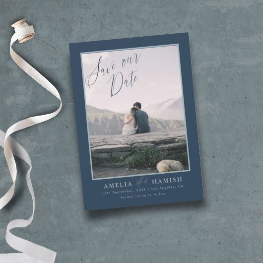 Modernes Navy Blue Foto Rettete unser Datum Save The Date