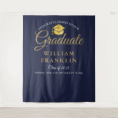 Modernes Navy Blue Gold Abschluss Foto Hintergrund Wandteppich (Vorderseite)