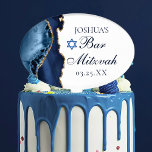 Modernes Navy Blue Gold Agate Bar Mitzvah Party Kuchenaufsatz<br><div class="desc">Eleganter marineblauer und goldener Agat schmückt die Seite dieses modernen Bar Mitzvah Kuchentoppers. Der Name Ihres Sohnes ist in einem schönen formalen Drehbuch unter dem Stern von David geschrieben. Perfekter Desserttopf für eine schicke,  stilvolle jüdische Familie,  die ihren Jungen feiert,  der zur Tora gerufen wird.</div>