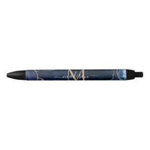 Modernes Navy Blue Gold Agate Geode Chic Monogram Kugelschreiber