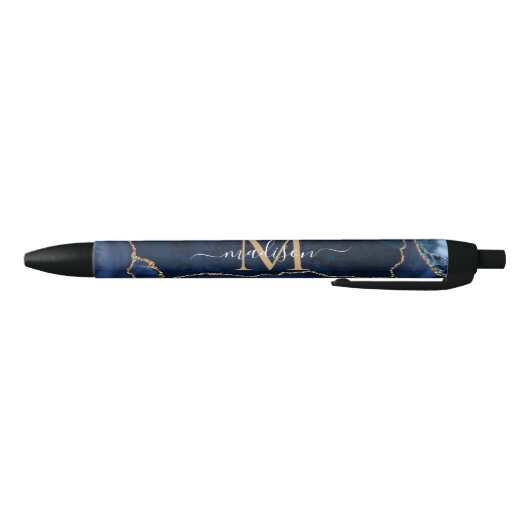Modernes Navy Blue Gold Agate Geode Chic Monogram Kugelschreiber (Unterseite)