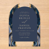 Modernes Navy Blue Gold Agate Wedding Elegant Acryleinladungen (Vorderseite)