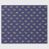 Modernes Navy Blue Gold Dragonfly Muster Geschenkpapier (Flach)