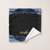 Modernes Navy Blue Gold Glitzer Agate Geode Monogr Badhandtuch Set (Waschlappen)