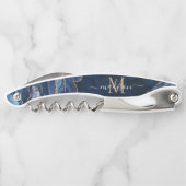 Modernes Navy Blue Gold Glitzer Agate Geode Monogr Kellnermesser (Rückseite)