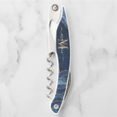 Modernes Navy Blue Gold Glitzer Agate Geode Monogr Kellnermesser (Vorderseite)