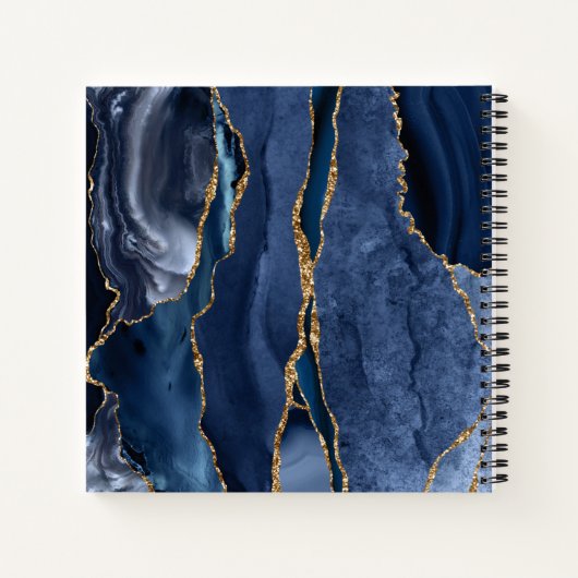 Modernes Navy Blue Gold Glitzer Agate Geode Monogr Notizblock (Rückseite)