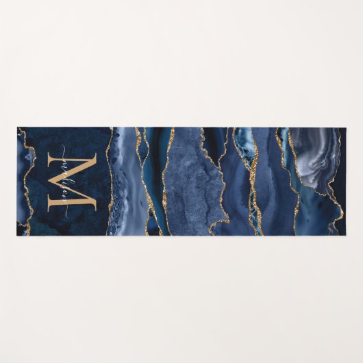 Modernes Navy Blue Gold Glitzer Agate Geode Monogr Yogamatte (Vorderseite (Horizontal))