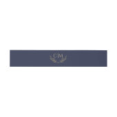 Modernes Navy Blue Gold Leaf Wedding Monogram Einladungsbanderole (Flach)