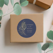 Modernes Navy Blue Gold Leaf Wedding Monogram Runder Aufkleber