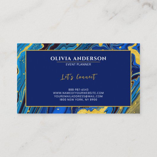 Modernes Navy Blue & Gold Marble Agate Abstrakt Visitenkarte (Rückseite)