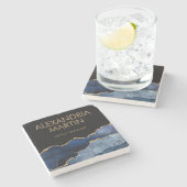 Modernes Navy Blue Gold Marmor Glitzer Office Steinuntersetzer (Seitenansicht)