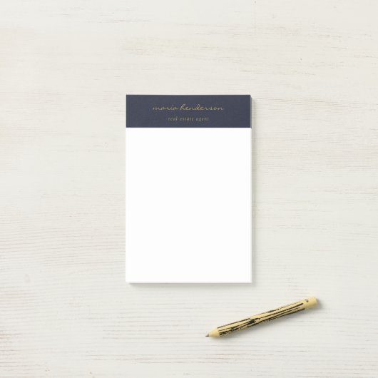Modernes Navy Blue-Gold-Script-Monogramm Post-it Klebezettel (Auf Schreibtisch)
