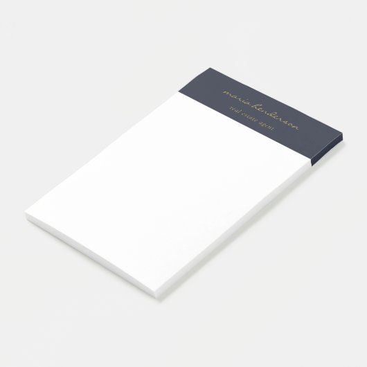 Modernes Navy Blue-Gold-Script-Monogramm Post-it Klebezettel (angewinkelt)