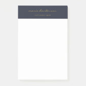 Modernes Navy Blue-Gold-Script-Monogramm Post-it Klebezettel (Vorderseite)