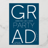 MODERNES NAVY BLUE GRAD PARTY Class of 2023 Silver Folieneinladung (Vorderseite)