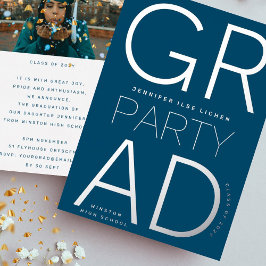 MODERNES NAVY BLUE GRAD PARTY Class of 2023 Silver Folieneinladung