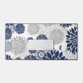 Modernes Navy Blue Gray Blume Muster Schreibtischunterlage (Tastatur & Maus)