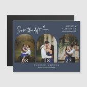 Modernes Navy Blue Minimal Save the Date Arch Foto Magnetkarte (Vorne/Hinten)