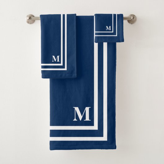 Modernes navy Blue Monogram Badetuch Set (Insitu)
