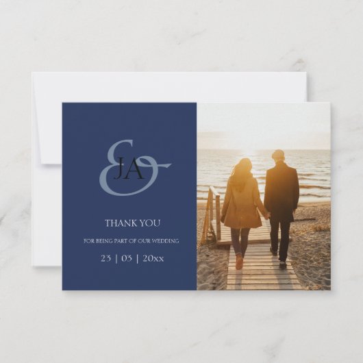 Modernes Navy Blue Monogram Foto Hochzeit Vielen D (Vorderseite)