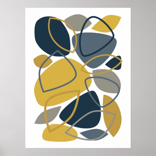 Modernes Navy Blue Mustard Abstraktes Muster Poster (Vorne)