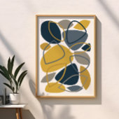 Modernes Navy Blue Mustard Abstraktes Muster Poster
