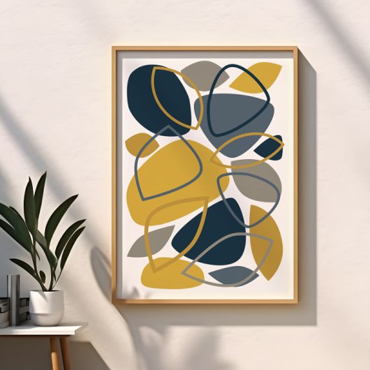 Modernes Navy Blue Mustard Abstraktes Muster Poster