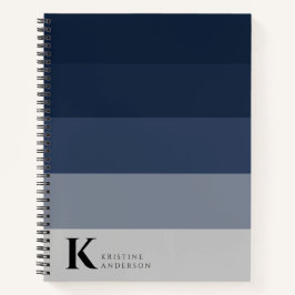 Modernes Navy Blue Ombre Gray Classic Monogram Notizblock