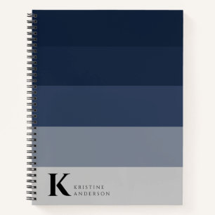 Modernes Navy Blue Ombre Gray Classic Monogram Notizblock