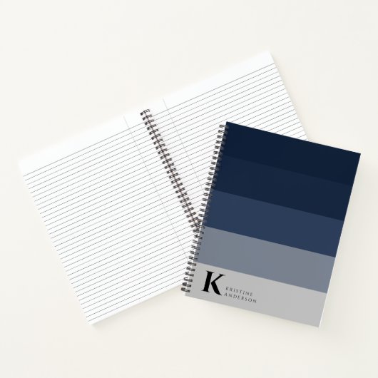 Modernes Navy Blue Ombre Gray Classic Monogram Notizblock (Innenseite)