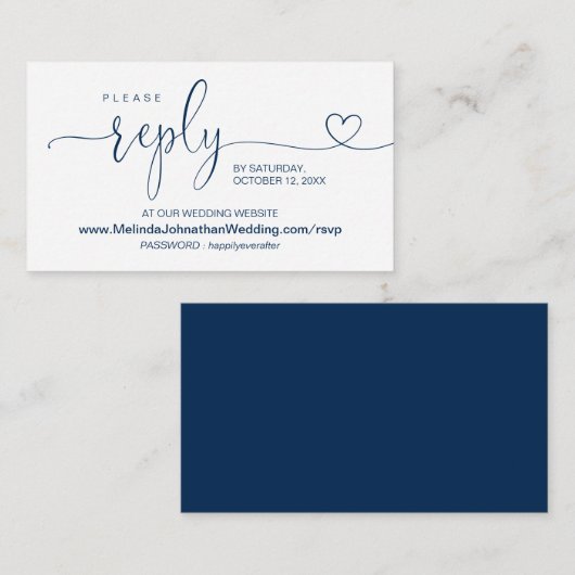 Modernes Navy Blue, Online Wedding Website UAWG Begleitkarte (Vorne/Hinten)