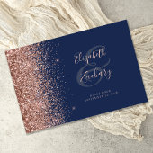 Modernes Navy Blue Rose Gold Glitzer Script Gästebuch