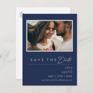 Modernes Navy Blue Silver Foto Save the Date Einladungspostkarte
