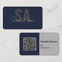 Modernes Navy Blue & Silver mit QR-Code |