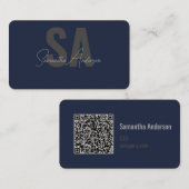 Modernes Navy Blue & Silver mit QR-Code | Visitenkarte (Vorne/Hinten)