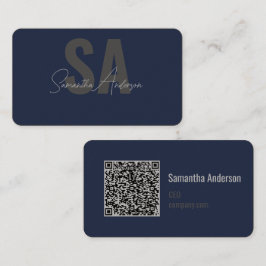 Modernes Navy Blue & Silver mit QR-Code | Visitenkarte
