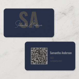 Modernes Navy Blue & Silver mit QR-Code   Visitenkarte
