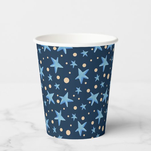 Modernes Navy Blue Star Pattern Boy Party Pappbecher (Rückseite)
