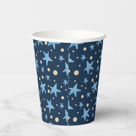 Modernes Navy Blue Star Pattern Boy Party Pappbecher (Rechts)