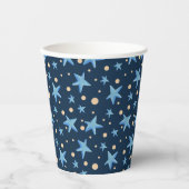 Modernes Navy Blue Star Pattern Boy Party Pappbecher (Vorderseite)