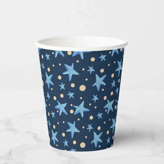 Modernes Navy Blue Star Pattern Boy Party Pappbecher (Vorderseite)